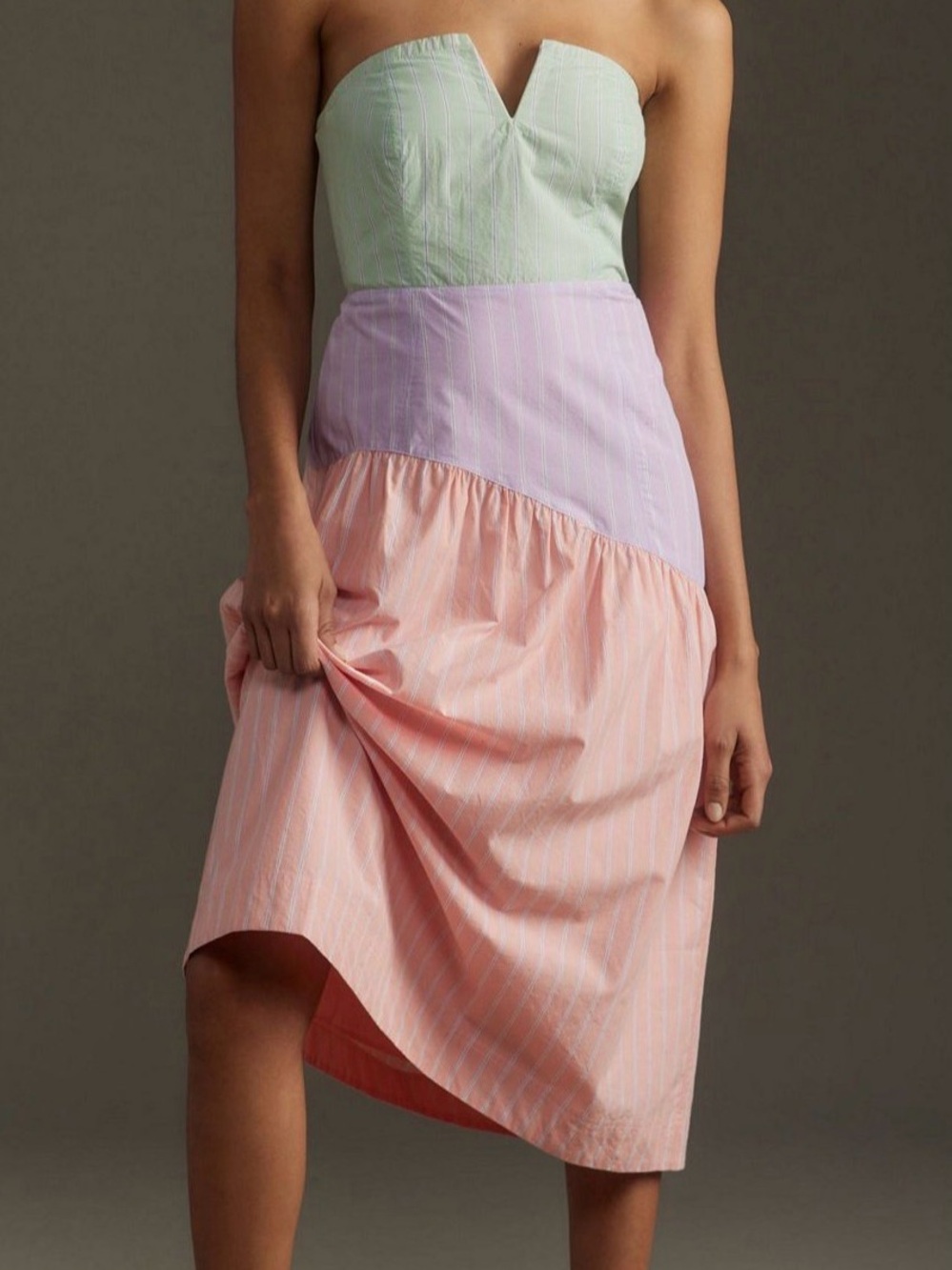 Maeve Anthropologie - Color Block Midi Dress- Pink, Lavender & Mint
